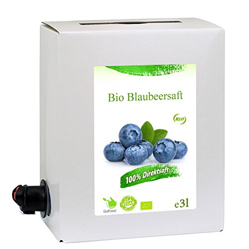 GutFood - 3 Liter Bio Heidelbeersaft - Bio Heidelbeeren Saft in praktischer Bag in Box Packung ( 1 x 3 l Saftbox ) - Muttersaft aus Bio Blaubeeren, Spitzenqualität aus ökologischem Landbau