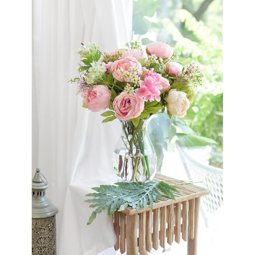 Image of FiveSeasonStuff Vintage Artificial Peonies Silk Peony Flowers and Hydrangeas for Wedding Bridal Home Decor - Beautiful Floral Centerpiece Arrangement Decoration with 2 Bouquets (Charm Pink)