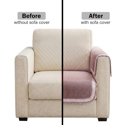 Image of Story@Home Sofa Mat Velvet Sofa Cover 1 Seater (76x61Cm) with Arm Rest Covers| Anti Slip Sofa Cover Velvet for Living Room | Measure Your Sofa & Create Your Own Custom Set -Ombre Dusty Coral Palette