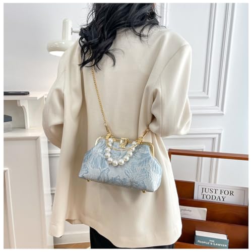 Image of Pearl Evening Bag for Women Lily Pattern Vintage Embroidered Floral Clutch Purse Evening Handbag Shoulder Crossbody Bags