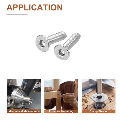Image of DTGN M3-0.5 x 12mm Flat Head Socket Cap Screws, 100 Pack 304 Stainless Steel Hex Socket Flat Head Screws, Full Thread, Countersunk Bolts