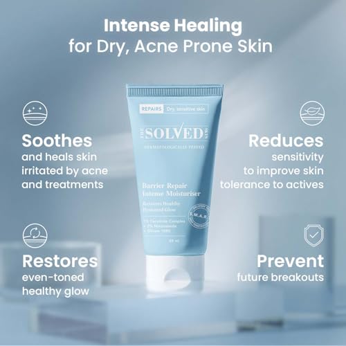 Image of The Solved Skin Barrier Repair Intense Moisturiser | Deeply Hydrating, Soothing Cream for Dry, Flaky & Sensitive Acne-Prone Skin | 50ml (Pack of 1)