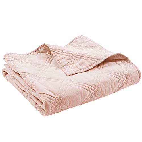 Levtex Home - 100% French Flax Linen Front/100% Cotton Back - Quilted Throw - French Flax Washed Linen - Blush - Throw Size (50 x 60in.)