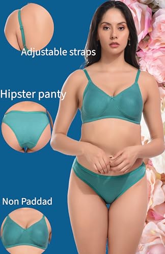 Image of REALSIDE Women Cotton Bra Panty Set for Lingerie Set|Bra Panty Set | Panty Bra Set for Women Women Lingerie Set A Beautiful Combo Pack of 3-Black,Green,Pink