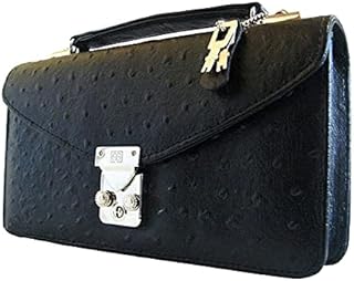 ミニセカンドバッグ ブラック 黒 オーストリッチ型押し 鍵付き 小さめ 牛革 レザー 本革 バック かばん カバン 鞄 AN-170