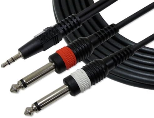 GLS Audio 6ft Y-Cable Splitter Cord - 1/8" TRS Stereo to 1/4" TS Mono - 6' Cables 3.5mm (Mini) to 6mm Cord for iPhone, iPod, Computer, and more - Single