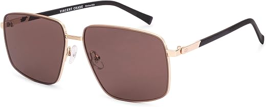 Vincent Chase By Lenskart | Gold Brown Solid Full Rim Square | 100% UV Protected | Men & Women | Large | VC S18280
