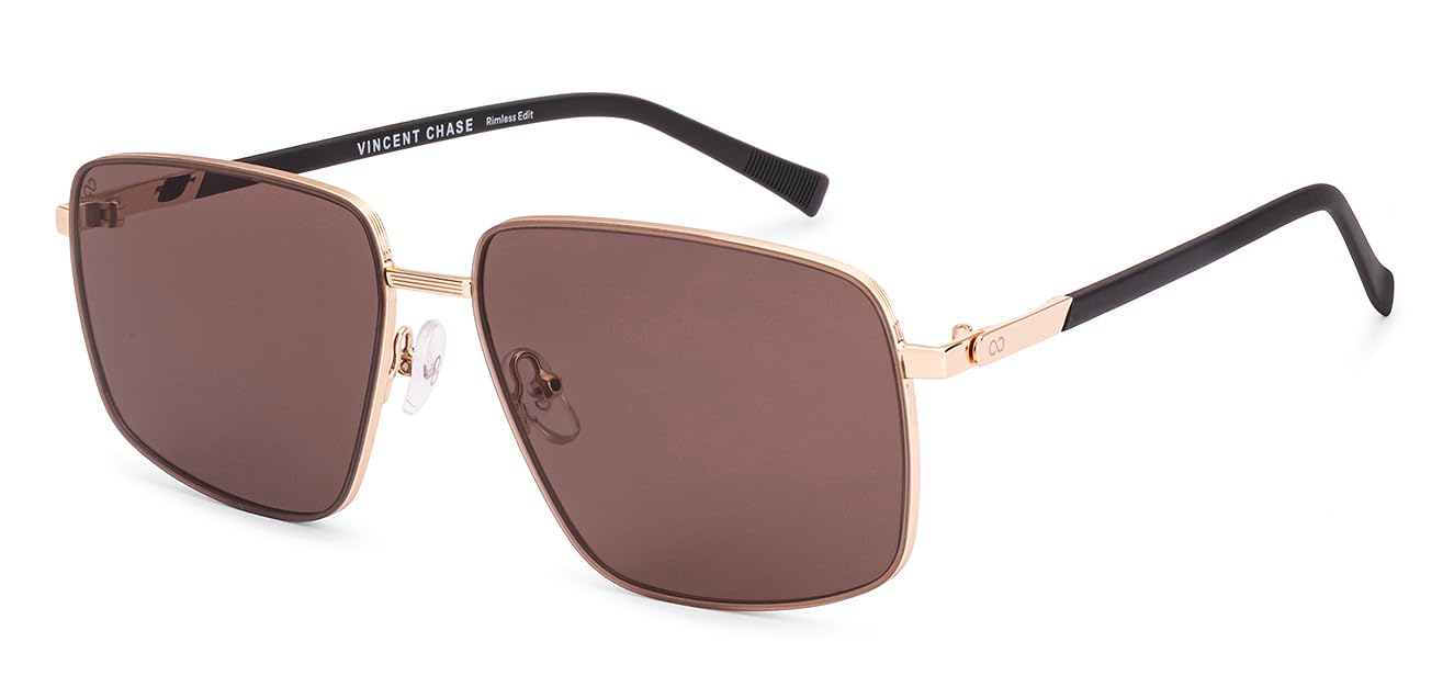 Vincent Chase By Lenskart | Gold Brown Solid Full Rim Square | 100% UV Protected | Men & Women | Large | VC S18280