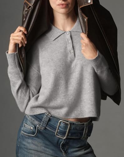 Pullover Sweater for Women Long Sleeve Knit Shirts Tops Button Down V Neck Polo Sweater Shirt2