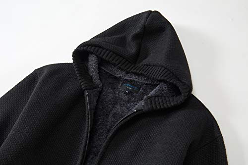 Gioberti Boy's Full Zip Knitted Cardigan Sweater With Hoody And Sherpa Lining, Black, Size 7 #TOP5