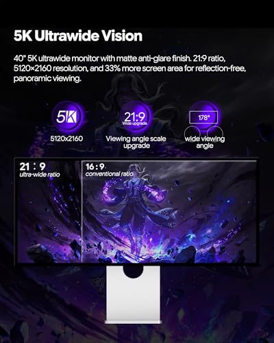 Image of P40K 40'' UHD 5K (5120 x 2160) 120Hz Gaming Monitor, IPS Panel, 10-Bit Color, 99% sRGB, 98% DCI-P3, HDR, 1300:1 Contrast, Eye Care, Anti-Glare (Honeycomb - with Stand)