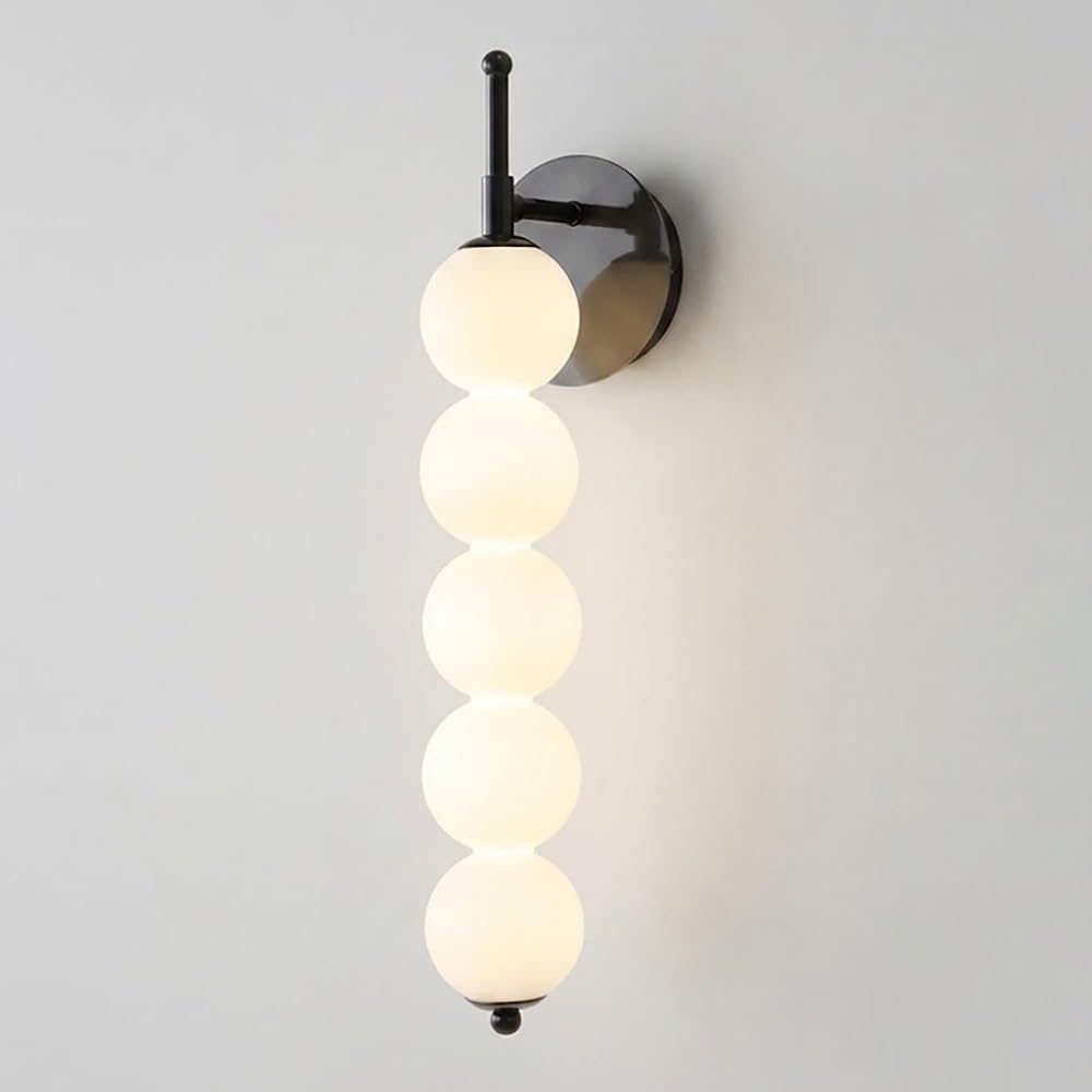 COSRUB Nordic Globe LED Wall Sconce, Spherical Stacked Vertical Wall Lamp Modern Linear Farmhouse Wall Mounted Light for Bedroom Bedside Living Room Entryway(Black(3000K),5 Head)