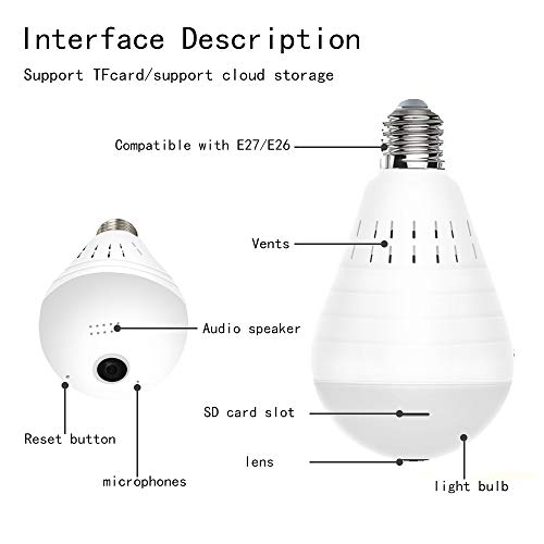 Aolans Light Bulb Camera 1080P Dome Surveillance Cameras Wireless Camera 360 Degree Cam Home Security Camera2.4Ghz For Baby Room Pet Camera/Nanny Monitor Led E27 64G Or Cloud Storage Led Cam #TOP7