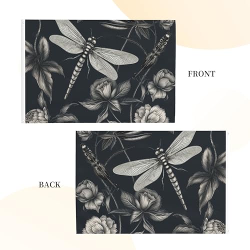Drapeau de maison double face anti-décoloration motif fleurs noires et libellules - 3