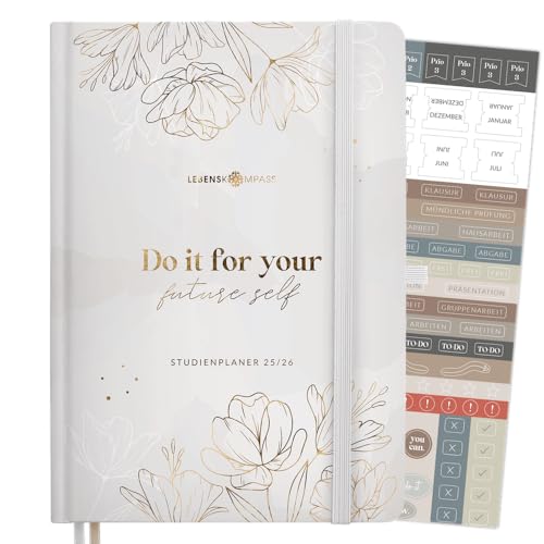 Lebenskompass® Studienplaner 2026 A5 ”Beige” - Schöner Semesterplaner für Uni - Terminplaner Buchkalender für Studenten (Beige)