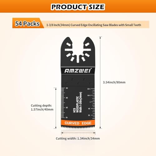 AMZWEI 54 Pcs Wood Oscillating Multitool,Oscillating Tool Blades,Professional Universal Oscillating Saw Blades,Quick Release Saw Blades Fit Dewalt Ryobi Milwaukee Rockwell Fein Makita