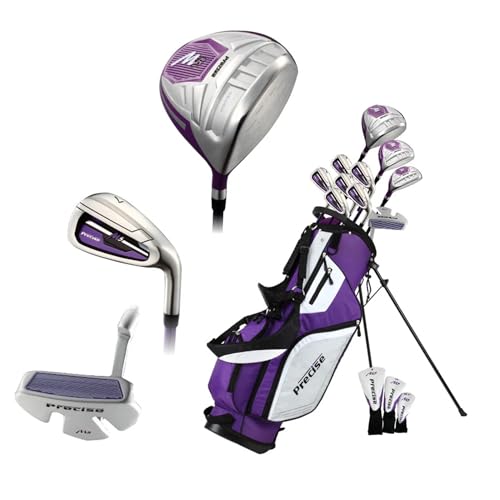 Precise M5 Women’s Golf Clubs Set – Complete Right-Handed Set with Titanium Driver, S.S. Fairway & Hybrid, 5-PW Irons, Putter, Stand Bag & Headcovers – Graphite Shafts – Purple – Petite/Standard/Tall