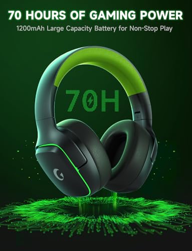 Image of Gvyugke 2.4GHz Wireless Gaming Headsets for PS5, PS4, PC, Switch - Bluetooth 5.3 Gaming Headphones with Noise Canceling Mic, 7.1 Surround Sound, 70H Battery, Blue Lighting - Black Green