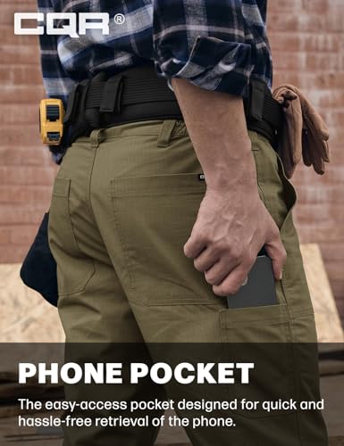 Image of CQR Men's Quick Dry Work Pants, Water Resistant Outdoor Tactical Pants, Lightweight Stretch Cargo Hiking Pants