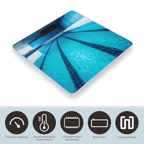 Báscula digital para baño con plataforma azul y vidrio templado miniatura 3