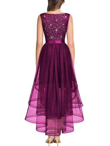 Miusol Women's V-Neck Elegant Sequin Lace Ruched Sleeveless Hi-Lo Party Dress2