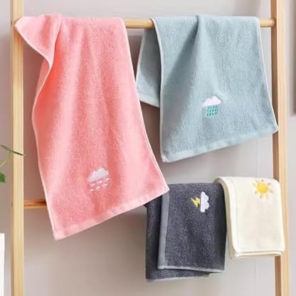 DAZZLUXE 4 Stück bestickte Handtücher, Kinderhandtücher, Gesichtstücher, Cartoon-Handtücher, Baumwoll-Gesichtstücher, Kinder-Badetuch-Set, weiche Baby-Badetücher (Rosa, Gelb, Grün, Dunkelgrau) – Bild 5