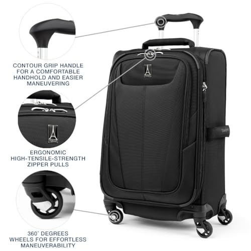 Travelpro Maxlite 5 Softside Expandable Luggage with 4 Spinner Wheels, Lightweight Suitcase, Men and Women, Black, Carry-On 21-Inch