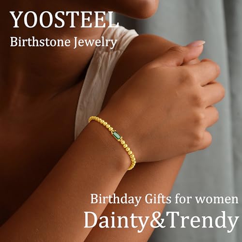 Yoosteel Dainty Birthstone Bracelet for Women Kids Teen Girls - 14K-Gold-Plated Beaded Stretch Bracelets Trendy Friendship Birthday Jewelry Gift for Teenage Girl Women - Image 3
