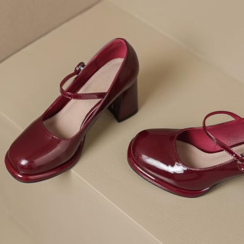 INEELUYI Women's Square Toe Mary Jane Pumps Comfortable Chunky Low Heel Pumps Retro Dress Pumps2