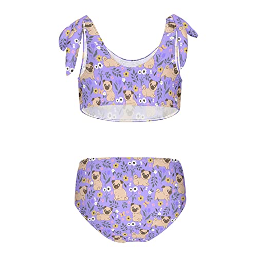 Image of Cute Pugs Flowers Butterflies Girls Bikini Sets 2 Piece Swimsuits Bathing Suit Swimwear