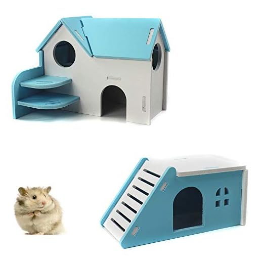 PIVBY Hamster Hideout House Wooden Living Hut Exercise Funny Nest Toy for Mouse, Chinchilla, Rat, Gerbil and Dwarf Hamster-2 Packs (Blue)