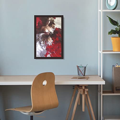 Image of Mad Masters Pretty Girl Painting in Red and White Beautiful Woman Painting Photo Frame for Living Room, Bedroom, Home Decor and Wall Decoration (MM 1865, 30.5L x 20.3W cm, Canvas, Without Plexi Glass)