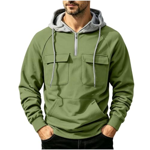 Mens Quarter Zip Hoodie Chest Pockets Kangaroo Pocket Streetwear Sweatshirt - image 1