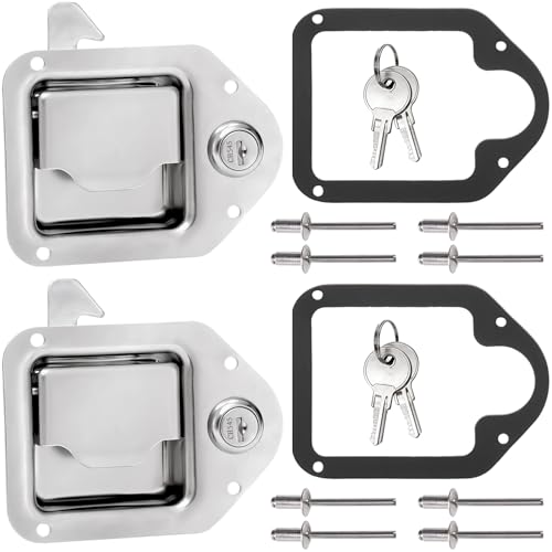 Elsjoy Set of 2 Truck Tool Box Latch Stainless Steel Trailer Toolbox Latch Replacement RV Paddle Handle Latch Tool Box Lock with Keys & Rivets for Truck RV Trailer Door UTV ATV Toolbox