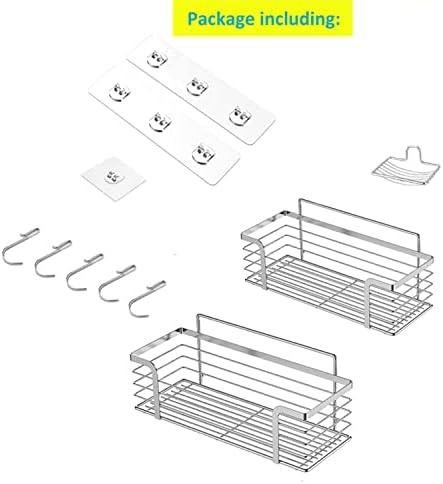 Shower Caddy Adhesive Shower Shelf Organizer Soap Dish Holder with 5 Hooks for Shampoo Conditioner Holder Kitchen Organizer Basket Stainless Steel Bathroom Shelf Basket for Dorm Toilet Bath 3Pack (A)