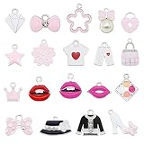 30Pcs Silver Pink Enamel Women Girl Fashion Lip Charms for Jewelry Bracelet Earring Making DIY Craft