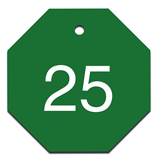 Étiquettes numérotées 1 à 25 Accuform en plastique octogonal vert et blanc de 3,8 cm