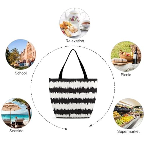 Sac à main pour femme à rayures noires et blanches sac à bandoulière grand format