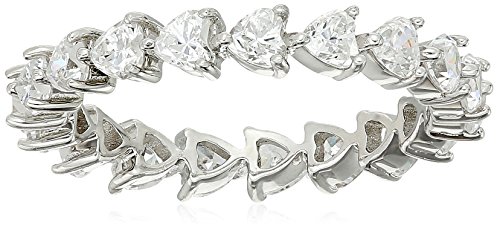 Platinum-Plated Sterling Silver Swarovski Zirconia White Heart All-Around Band Ring, Size 7