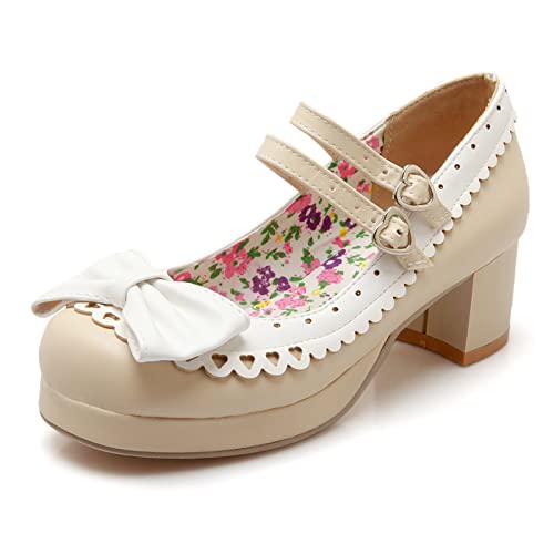 Mary Janes femme talon carré beige bout rond robe fête taille 36.5