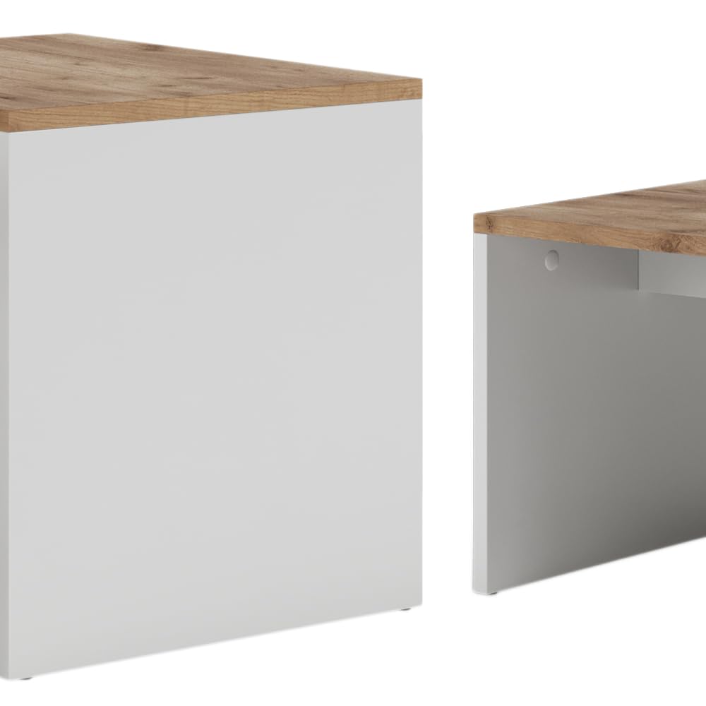 Vicco Set di tavolini da salotto Donat, Rovere bianco/dorato, 100 x 48 cm, 2 parti, per un utilizzo flessibile come tavoli singoli o combinati