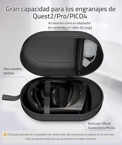 Miniatura 2 de Syntech Funda De Gran Transporte Rígida Estuche Protectora Compatible Con Meta Quest 3s Oculus Quest 3 2 Pro Pico4 Accesorios Auriculares Vr Con Correa Elite, Mandos Táctiles Y Accesorios Negro