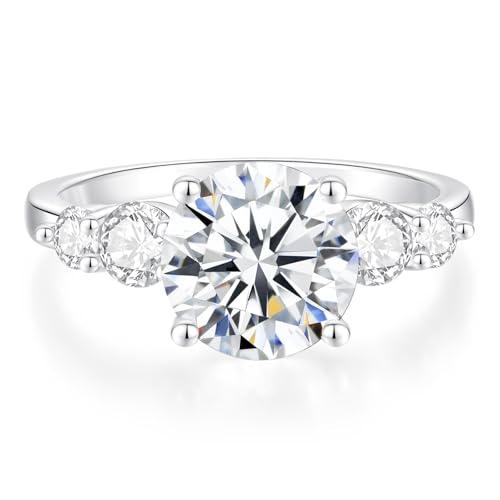 3.8CT Moissanite Engagement Ring for Women,5 Stone D Color VVS1 Clarity Wedding Ring，S925 Sterling Silver with 18K White Gold Plated Promise Ring for Her Size 4.5-102