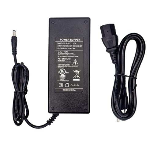 UL Listed 12V 8A Power Supply Adapter,96W AC 100-240V to DC 12V 8A Transformer w/4ft DC Cord and 5.5 X 2.5mm Barrel Plug,Adapter Converter for LED Strip Lights, CCTV Camera, 3D Scanner
