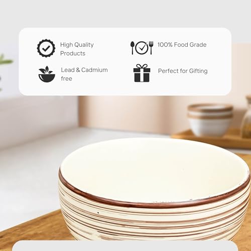 Image of The Earth Store Brown Spiral Ceramic Bowl 1000 ML, Set of 1 | Versatile Bowl for Serving, Mixing, Snacks, Dal, and More Perfect for Gifting & Daily Use