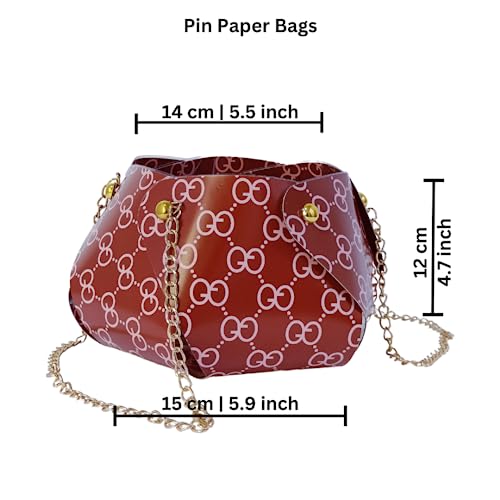 Image of Oasis Pack of 10 Flower Bouquet Gift Bags with Handles | Valentine's Day Gifting Bags for Her & Him | Goodie Bags for Wedding Return Gifts, Birthday, Bridal & Baby Shower | 14 x 15 x 12 cm | Red