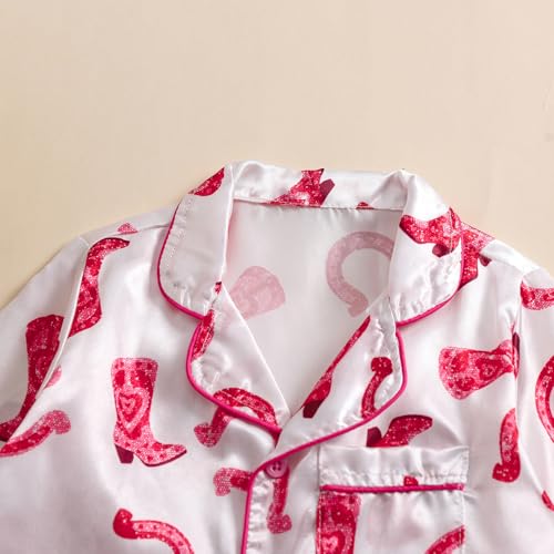 Western Baby Girl Silk Pajamas Set Cowgirl Button Down Long Sleeve Shirts Tops and Pants 2 Piece Satin Pj Lounge Sets4