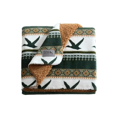 Image of Eddie Bauer - Oversized Throw Blanket 50x70, Reversible Plush Blanket for Couch or Bed, Animal Print Room Decor (Goose Sweater Green)