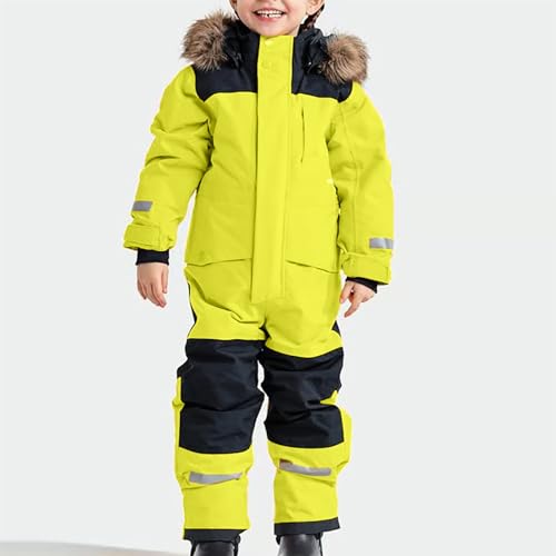 Kids Waterproof Snowsuit Insulated Windproof Ski Suit Fleece Lined One Piece Snowboard Jumpsuit with Faux Fur Hood3