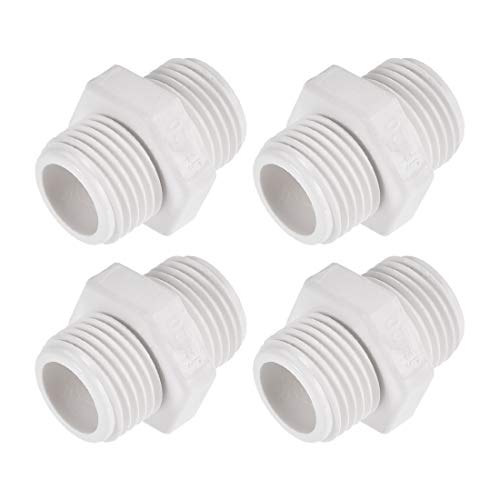 uxcell - Conector de manguera de tubo de rosca macho G1/2 para estanques de agua, PVC, blanco, paquete de 4